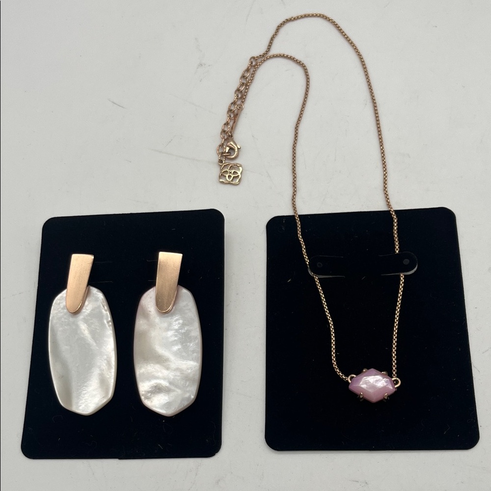 Kendra Scott Set Rose Gold & Abalone & Mother of Pearl Earrings & Necklace